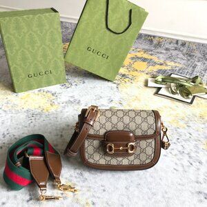 Gucci Horsebit 1955 GG Shoulder Bag Small Beige/Brown
